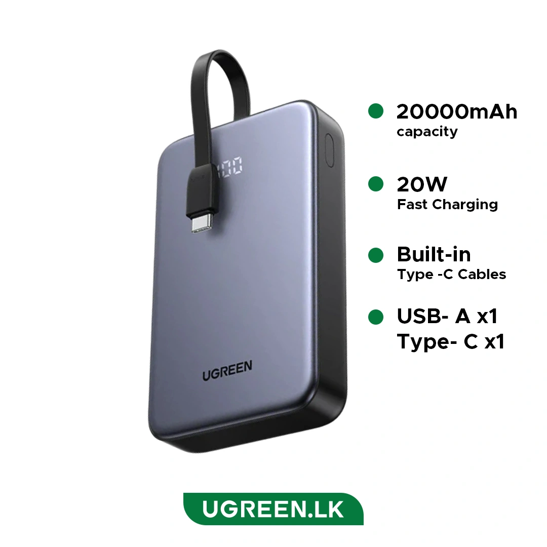 UGREEN 20000mAh 20W Power Bank with Integrated Type-C Cable