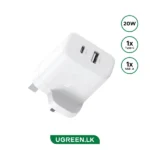UGREEN 20W Type-C + USB Port Fast Charger UK White – X227 – 45315 – 1 Year Warranty