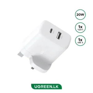 UGREEN 20W Type-C + USB Port Fast Charger UK White – X227 – 45315 – 1 Year Warranty
